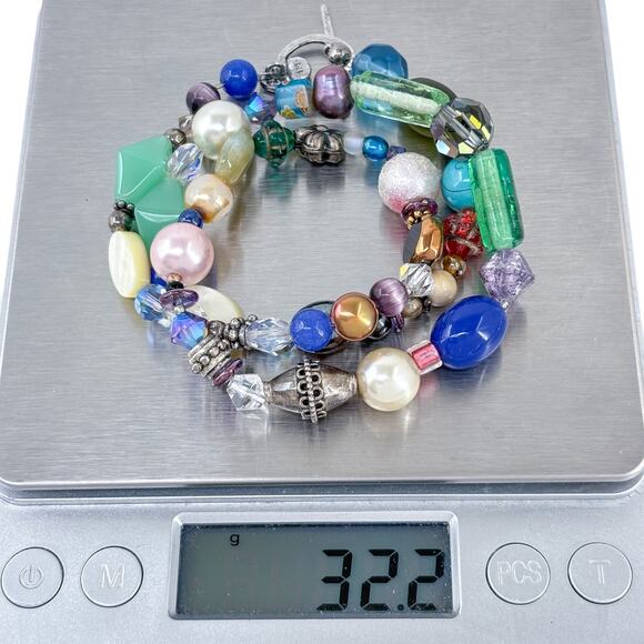 Estate Sterling Silver 925 Multi Bead Necklace 18.5" - Picture 7 of 7